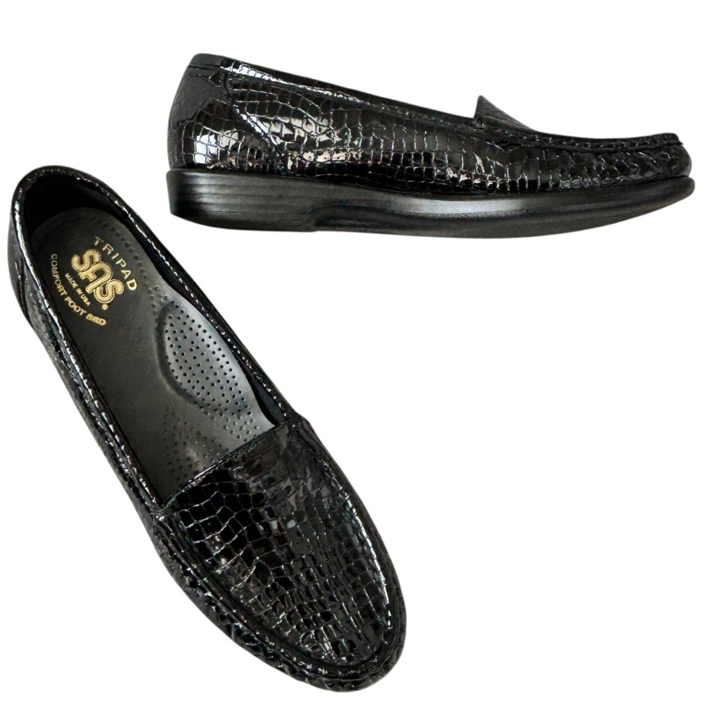 SAS Simplify Women’s Everyday Loafer Tripad Comfort Footbed Black Faux Croc 7.5